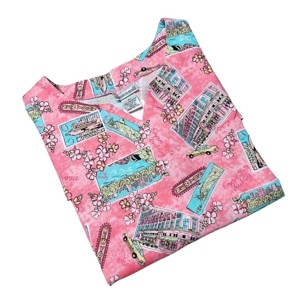 Fashion Bug Women's Plus Size Pink New York Vacation Top
